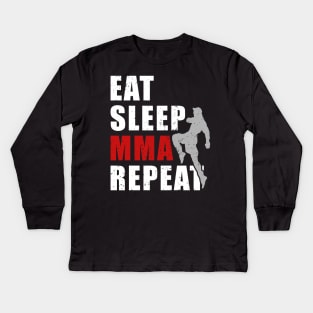 MMA Mixed Martial Arts Octagon Fighters Kickboxing Eat Sleep MMA Repeat Kids Long Sleeve T-Shirt